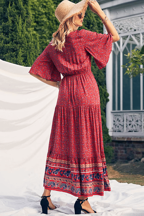 Women’s Bohemian Cotton Tie-Waist Maxi Dress(Buy 2 Free Shipping)