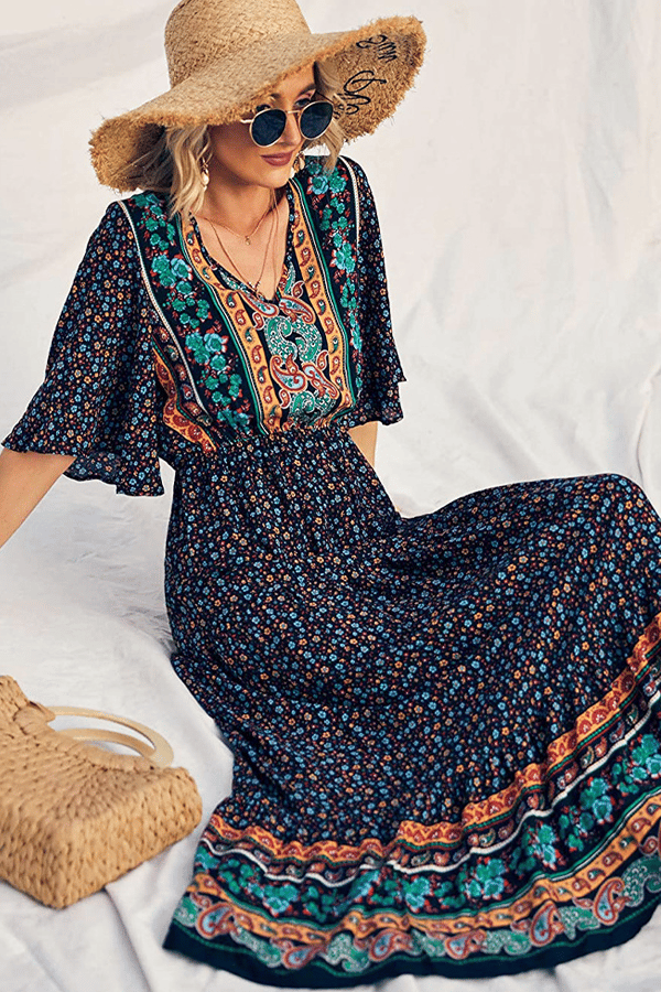 Women’s Bohemian Cotton Tie-Waist Maxi Dress(Buy 2 Free Shipping)