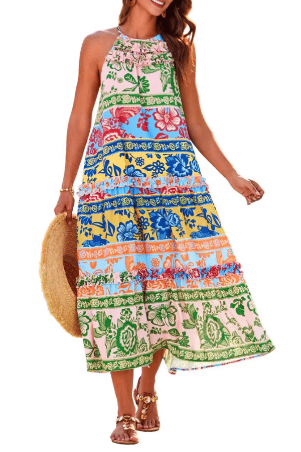 Women’s Bohemian Summer Maxi Dress with Spaghetti Straps