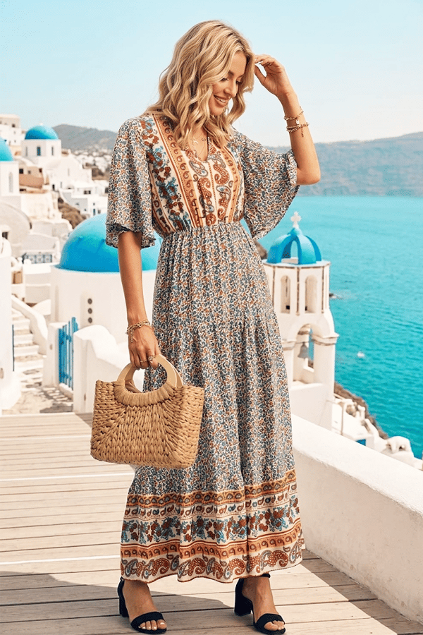 Women’s Bohemian Cotton Tie-Waist Maxi Dress(Buy 2 Free Shipping)