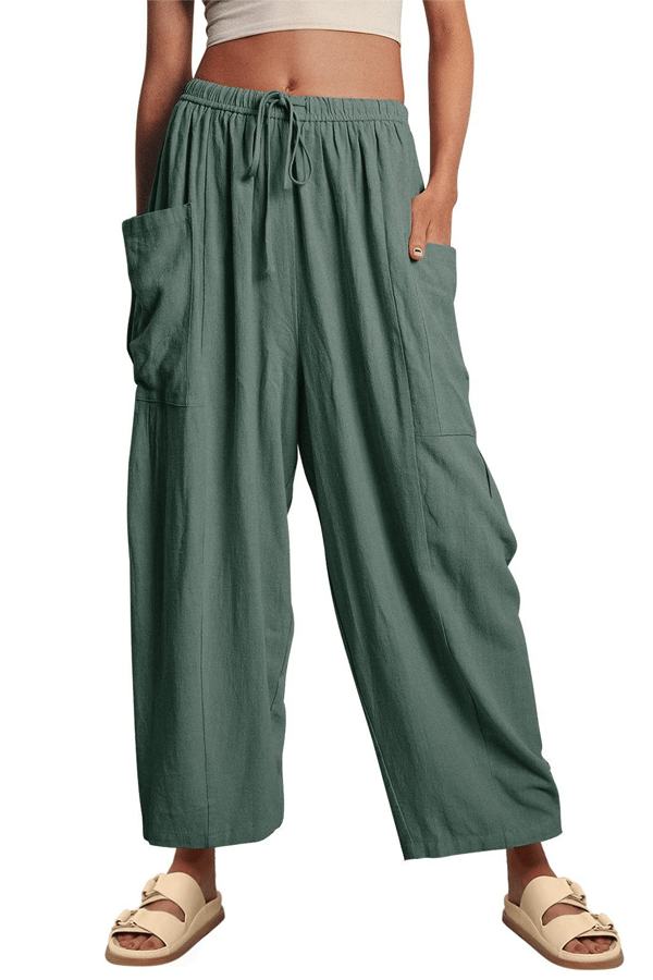 Women's Linen 3/4-Length Wide-Leg Pants with Pockets(Buy 2 Free Shipping)