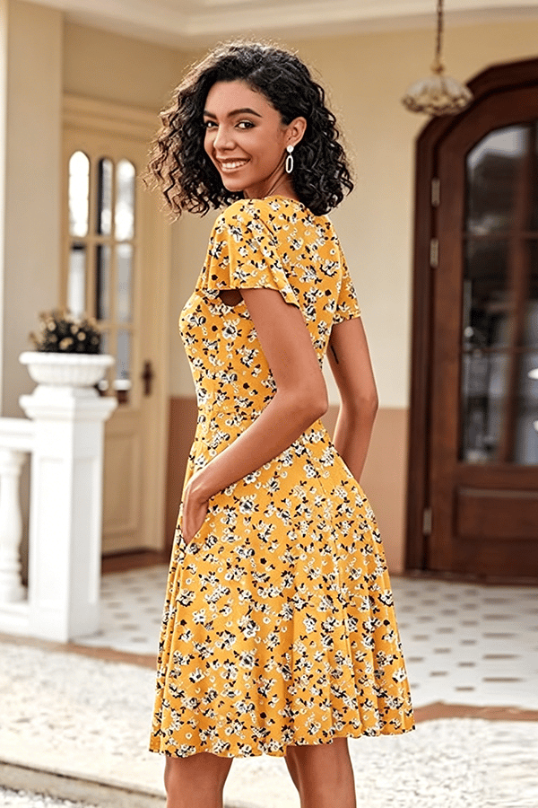 Women’s Floral Ruffle Sleeve Summer Mini Dress(Buy 2 Free Shipping)