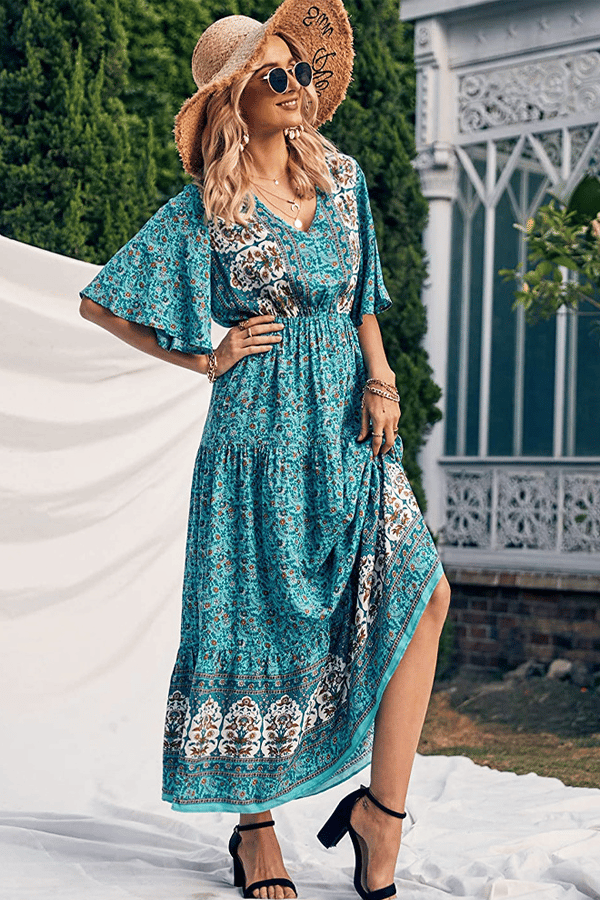 Women’s Bohemian Cotton Tie-Waist Maxi Dress(Buy 2 Free Shipping)