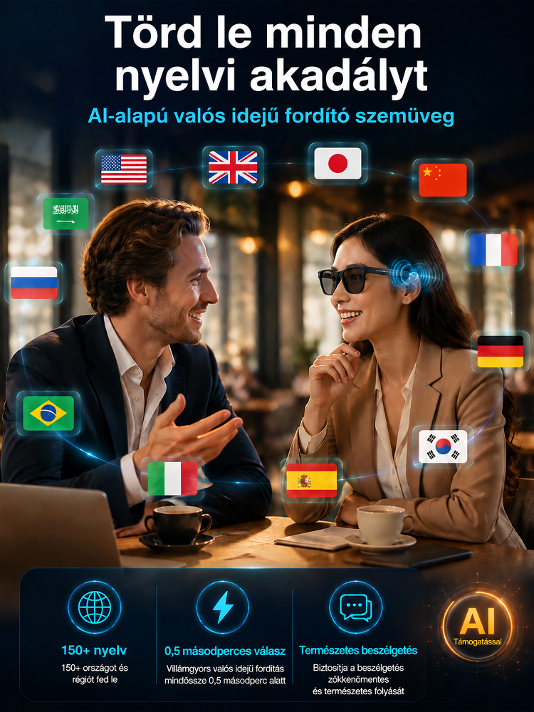 🕶️Intelligens AI Fordítószemüveg，Valós idejű fordítás és HD kihangosító vezetéshez