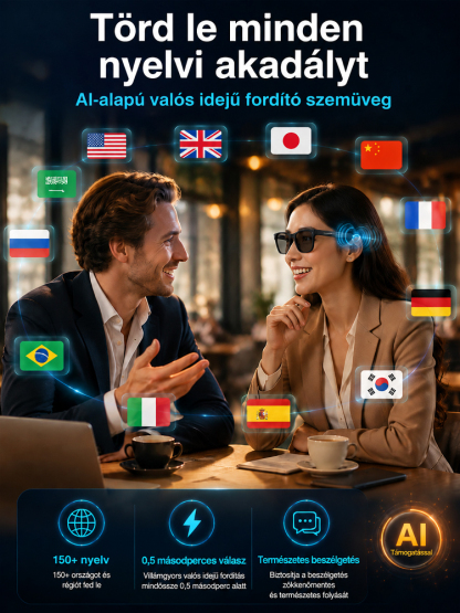 🕶️Intelligens AI Fordítószemüveg，Valós idejű fordítás és HD kihangosító vezetéshez