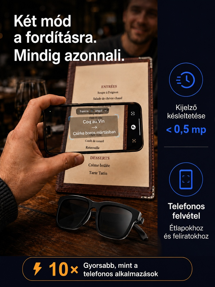 🕶️Intelligens AI Fordítószemüveg，Valós idejű fordítás és HD kihangosító vezetéshez