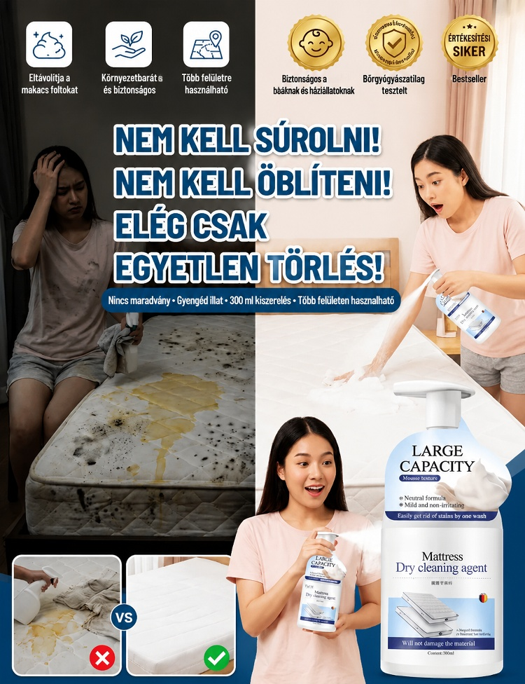 Professzionális Mélytisztító Matrac Spray – Súrolás, Öblítés és Szárítás Nélkül, Egy Törléssel (50% Akció + Utánvét)