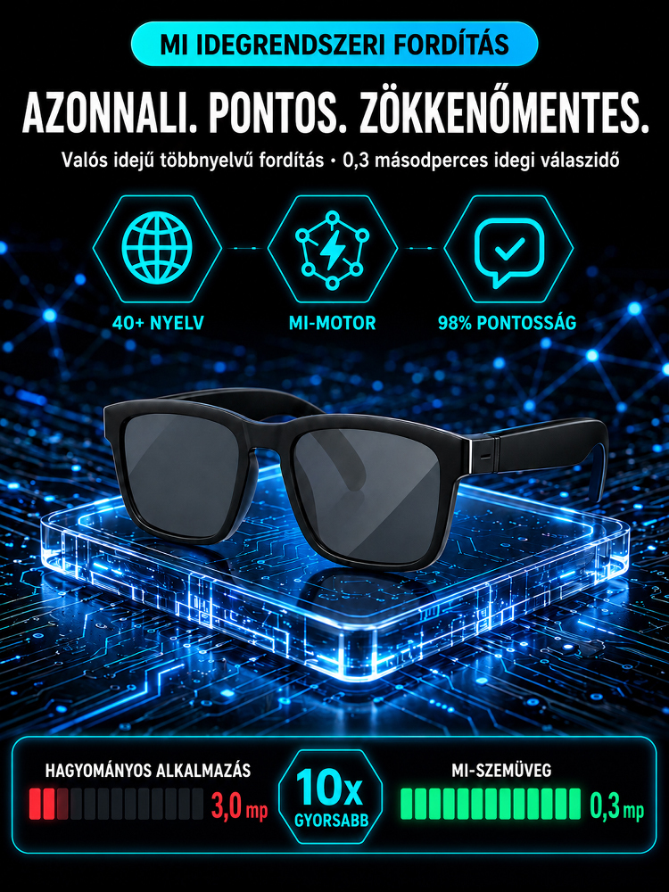 🕶️Intelligens AI Fordítószemüveg，Valós idejű fordítás és HD kihangosító vezetéshez