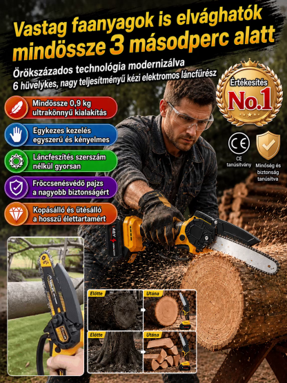 【 -80% Akció 】6" Hordozható Akkus Láncfűrész(Akkumulátorral + Koffer)- Utánvétes Fizetés