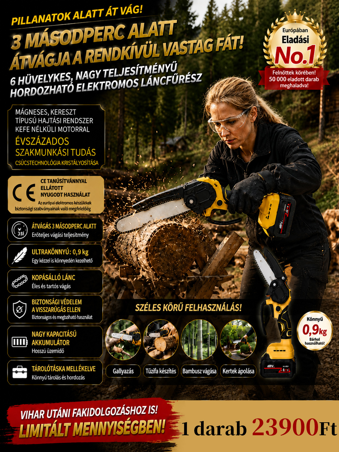 【 -80% Akció 】6" Hordozható Akkus Láncfűrész(Akkumulátorral + Koffer)- Utánvétes Fizetés