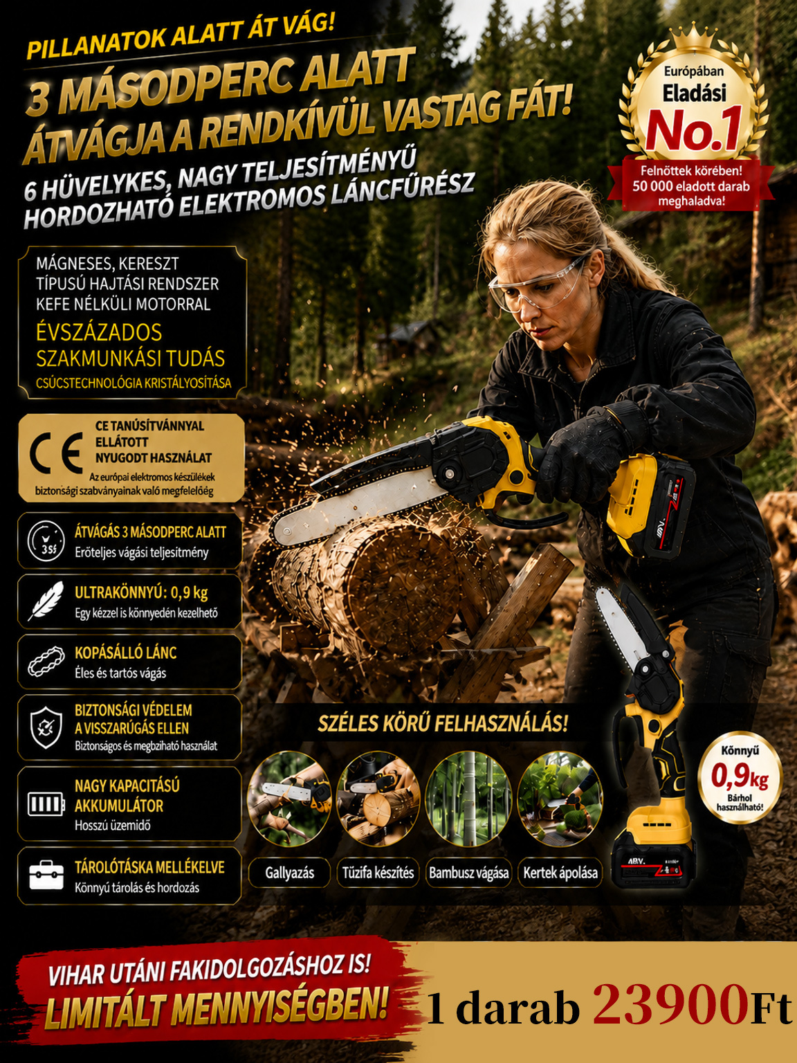 【 -80% Akció 】6" Hordozható Akkus Láncfűrész(Akkumulátorral + Koffer)- Utánvétes Fizetés