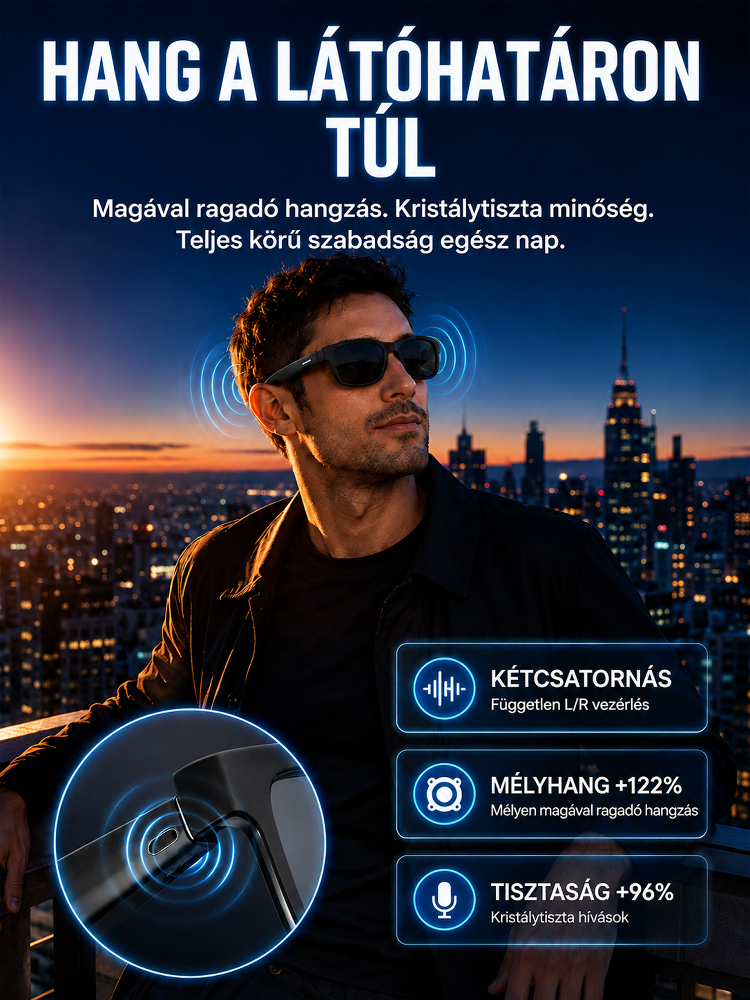 🕶️Intelligens AI Fordítószemüveg，Valós idejű fordítás és HD kihangosító vezetéshez