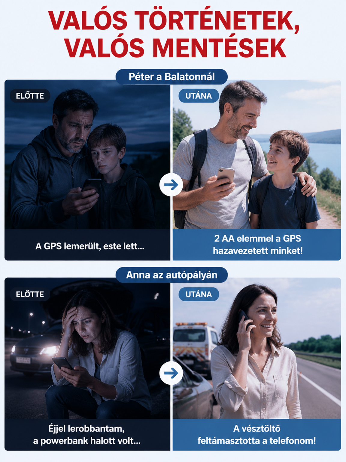 【-50% Akció】Hordozható AA Elemes Vésztöltő - Azonnali Áram Bárhol