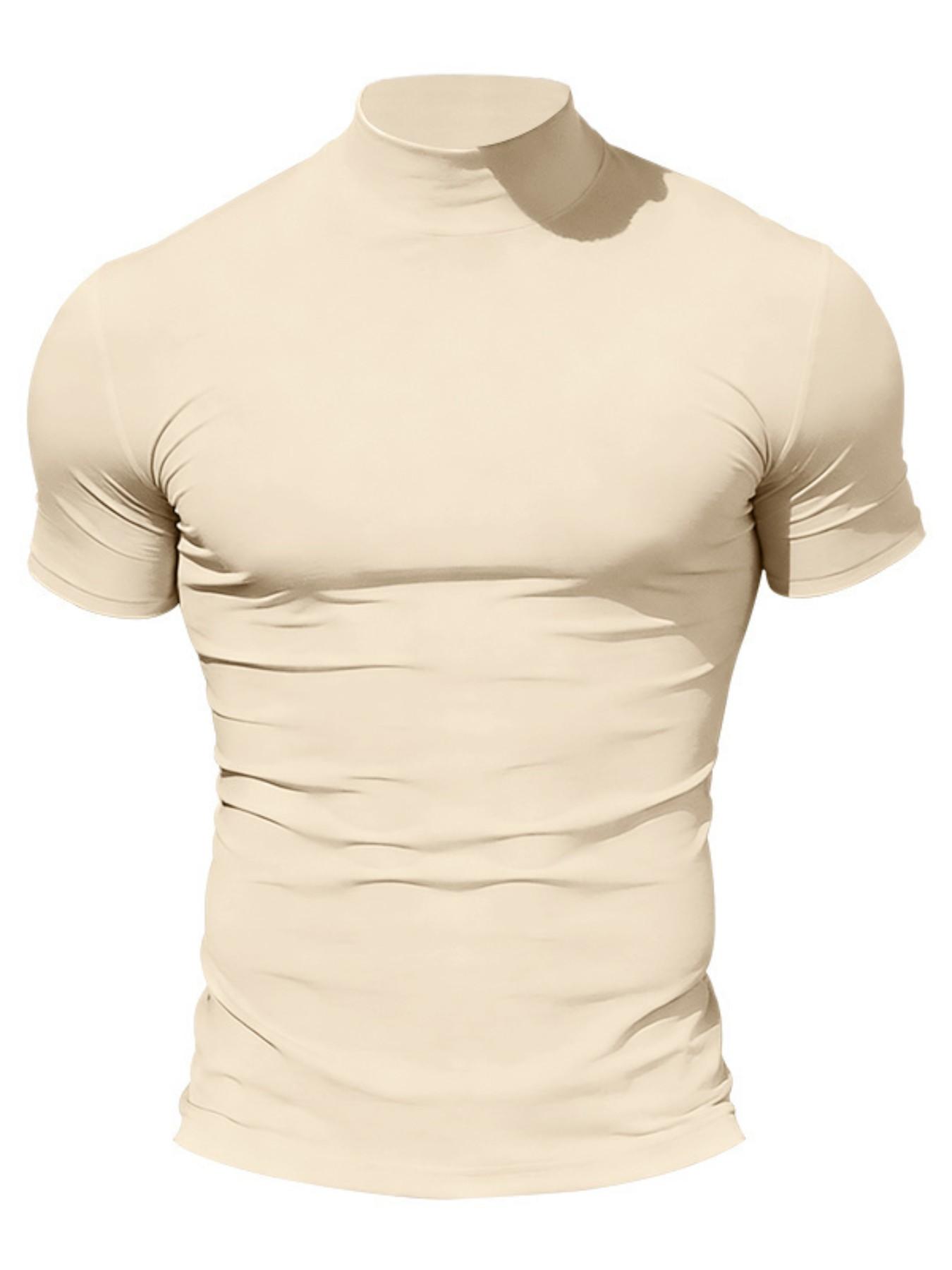 Men's Summer Solid Color Short Sleeve Fashion Tee, High Neck Slim Fit T-Shirt for Gym Casual Wear, Multiple Colors Available(It is recommended to check the size chart when placing an order)