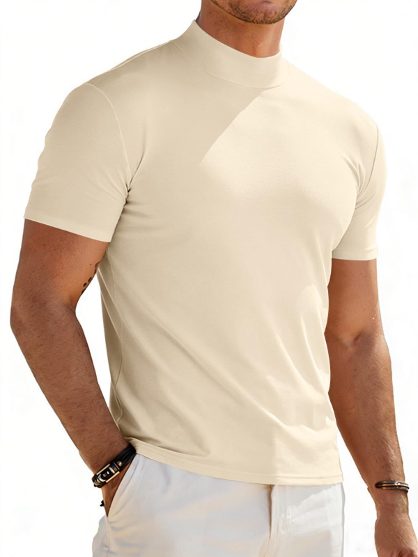 Men's Summer Solid Color Short Sleeve Fashion Tee, High Neck Slim Fit T-Shirt for Gym Casual Wear, Multiple Colors Available(It is recommended to check the size chart when placing an order)