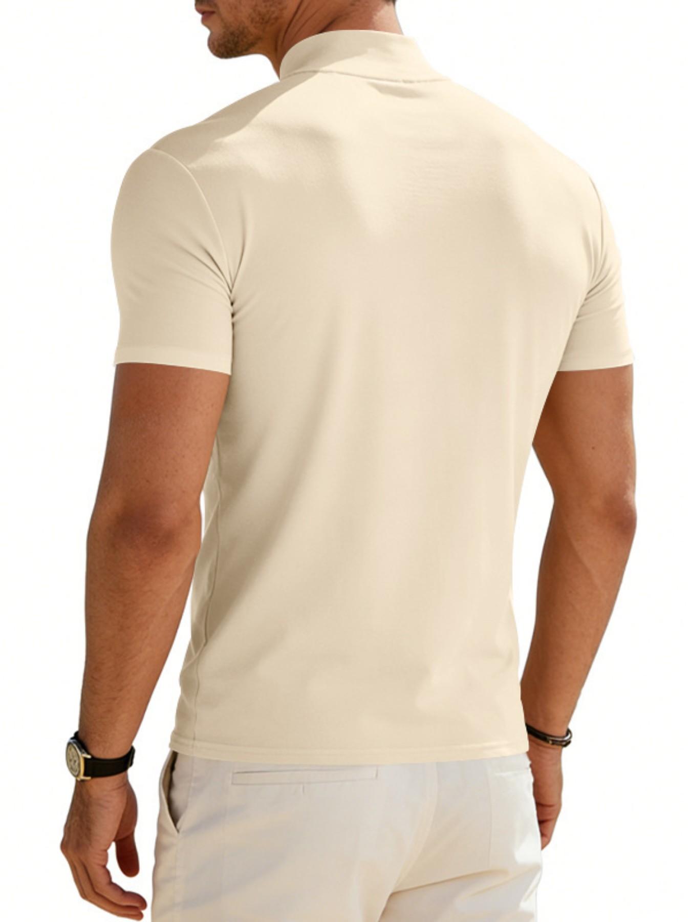 Men's Summer Solid Color Short Sleeve Fashion Tee, High Neck Slim Fit T-Shirt for Gym Casual Wear, Multiple Colors Available(It is recommended to check the size chart when placing an order)