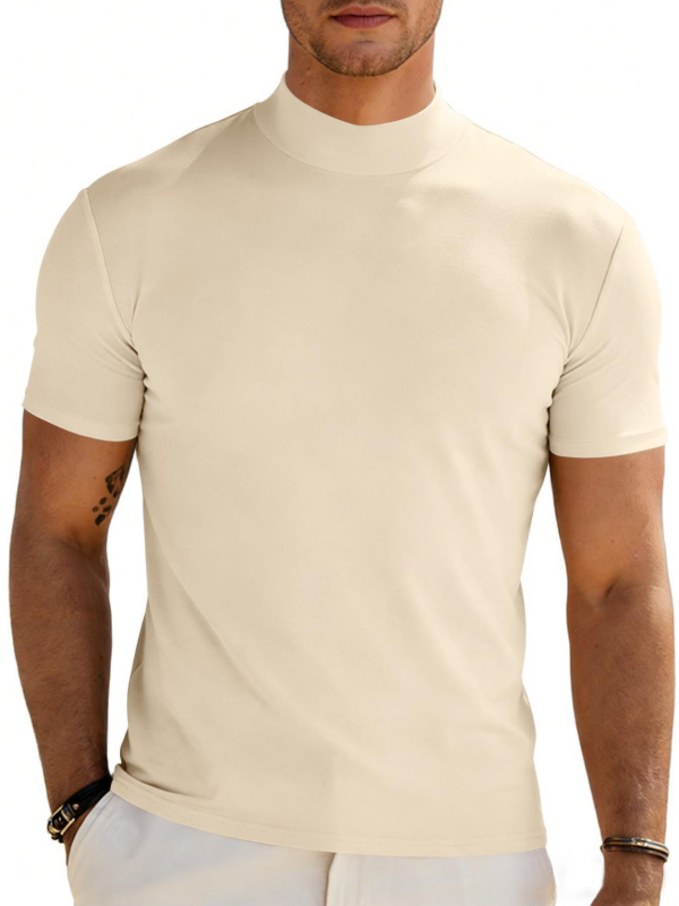 Men's Summer Solid Color Short Sleeve Fashion Tee, High Neck Slim Fit T-Shirt for Gym Casual Wear, Multiple Colors Available(It is recommended to check the size chart when placing an order)