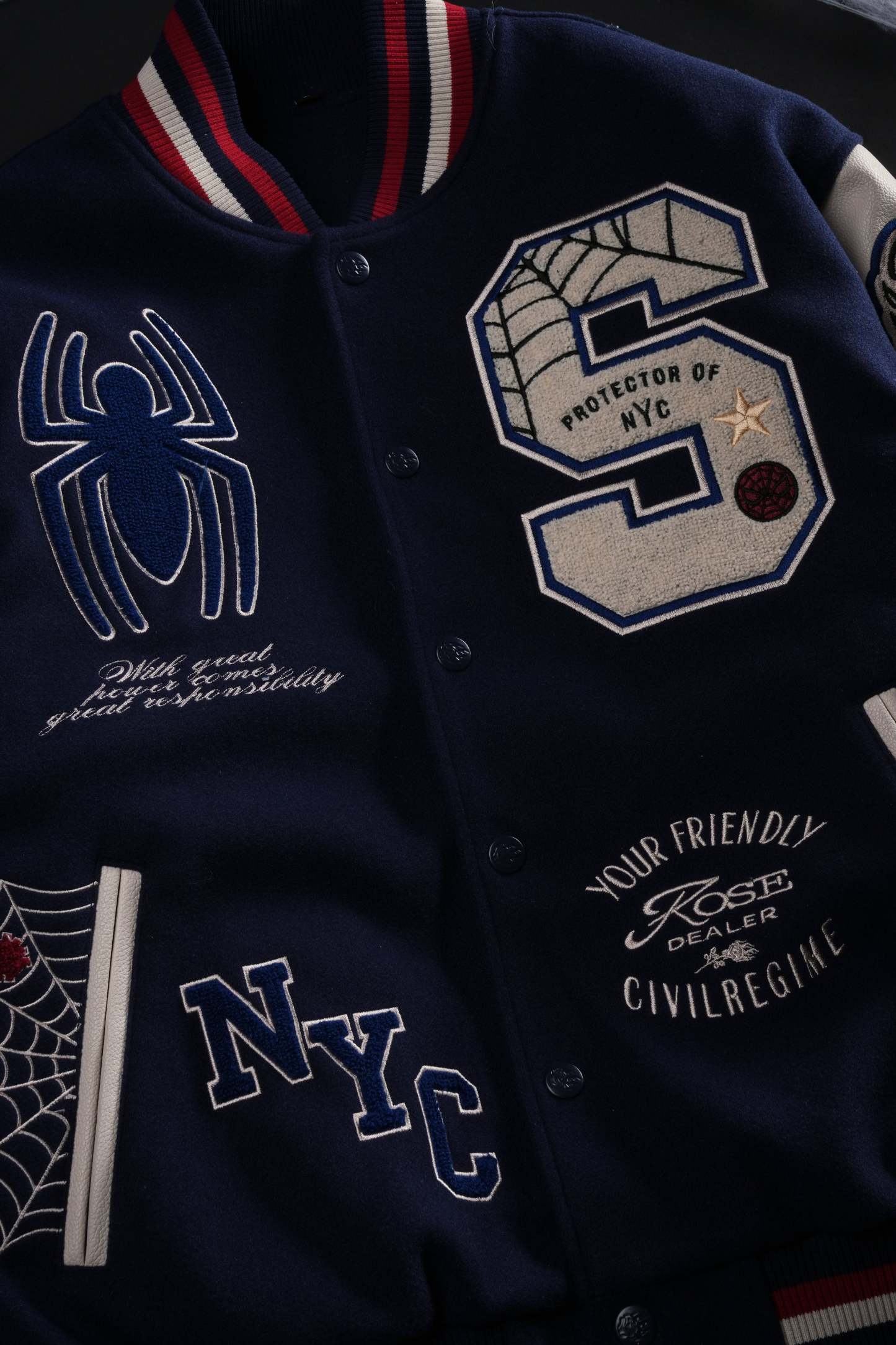 Protector Of NYC Letterman Jacket in Navy/Butter