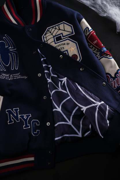 Protector Of NYC Letterman Jacket in Navy/Butter