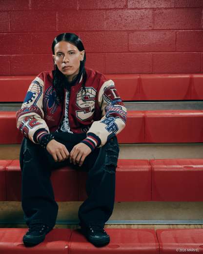 Protector Of NYC Letterman Jacket in Red/Sand