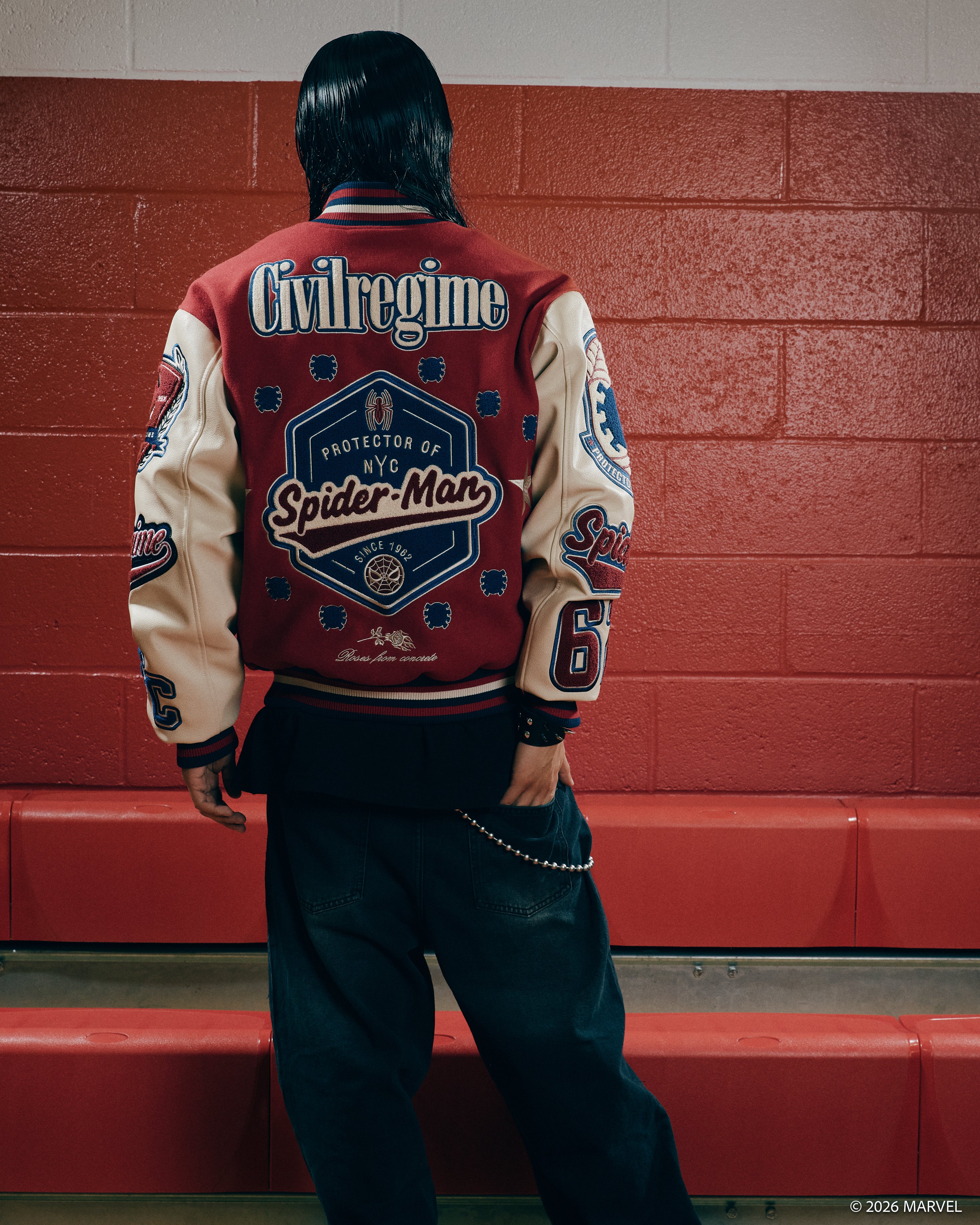 Protector Of NYC Letterman Jacket in Red/Sand
