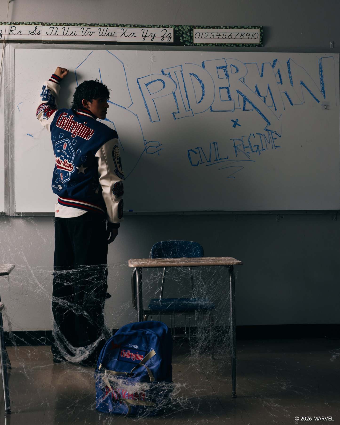 Protector Of NYC Letterman Jacket in Navy/Butter