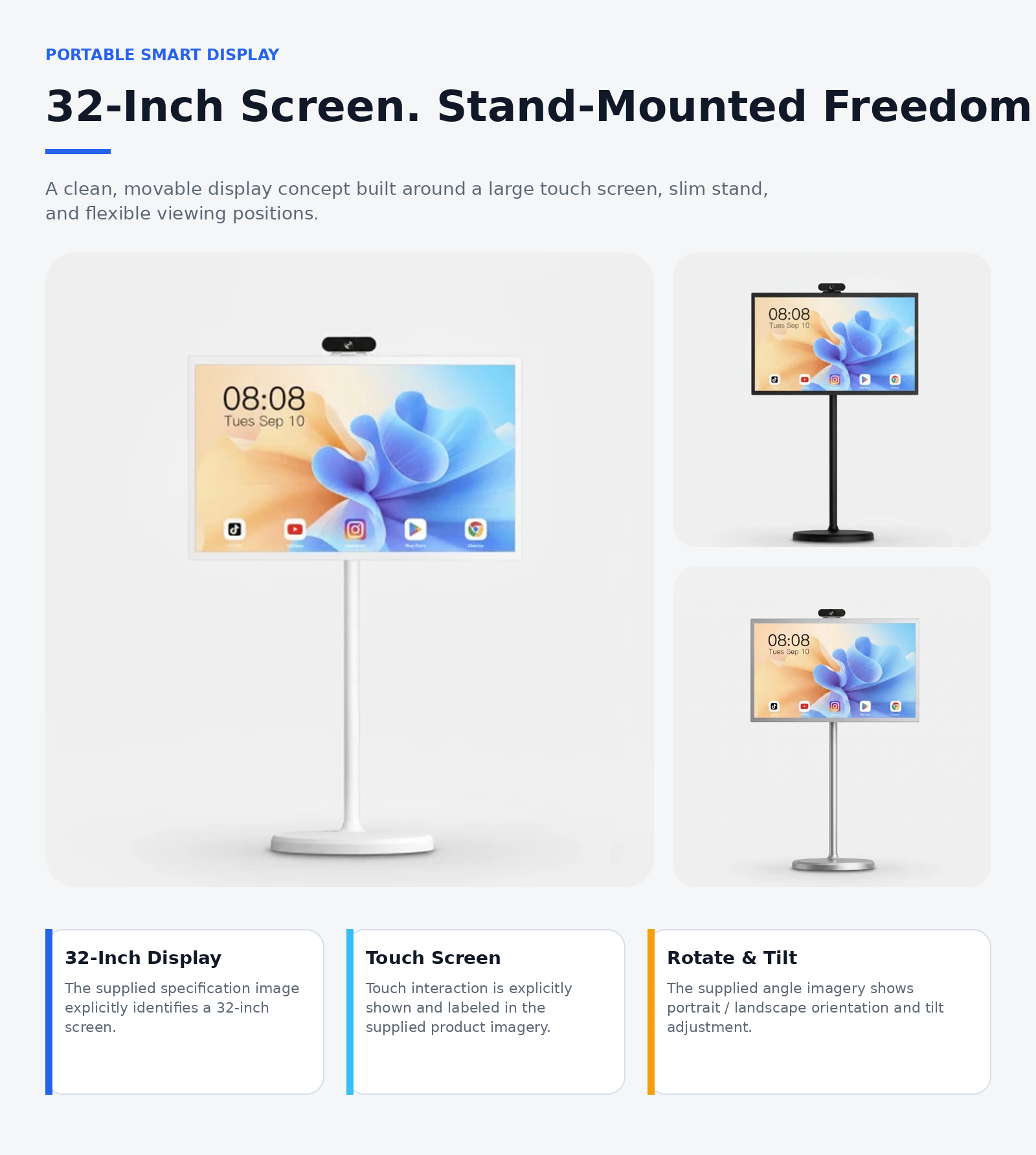 32-inch stand-mounted portable smart display overview