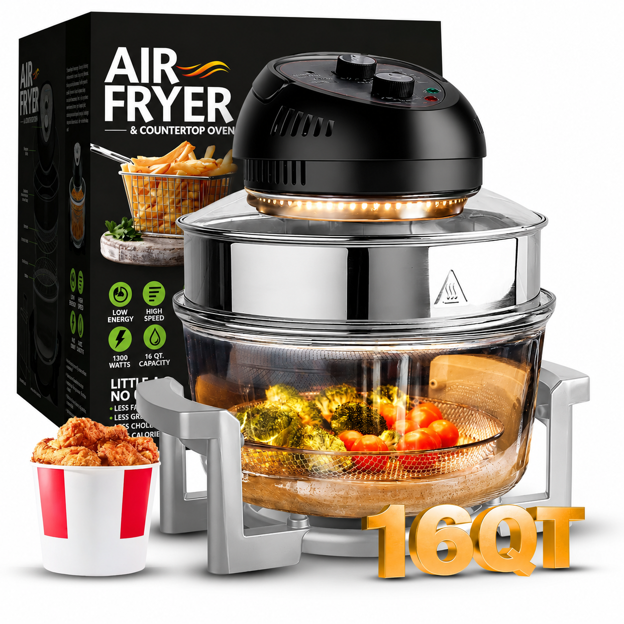 Granitestone 16 Quart Extra Large Air Fryer - Oil-Less Crispy Cooking for Healthier Meals
