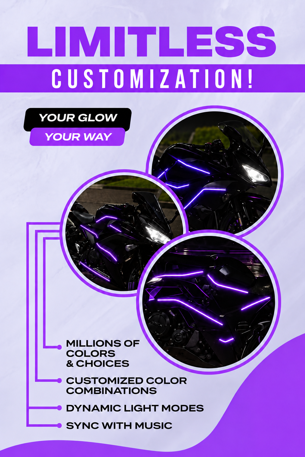 MotoGlow colour and lighting details