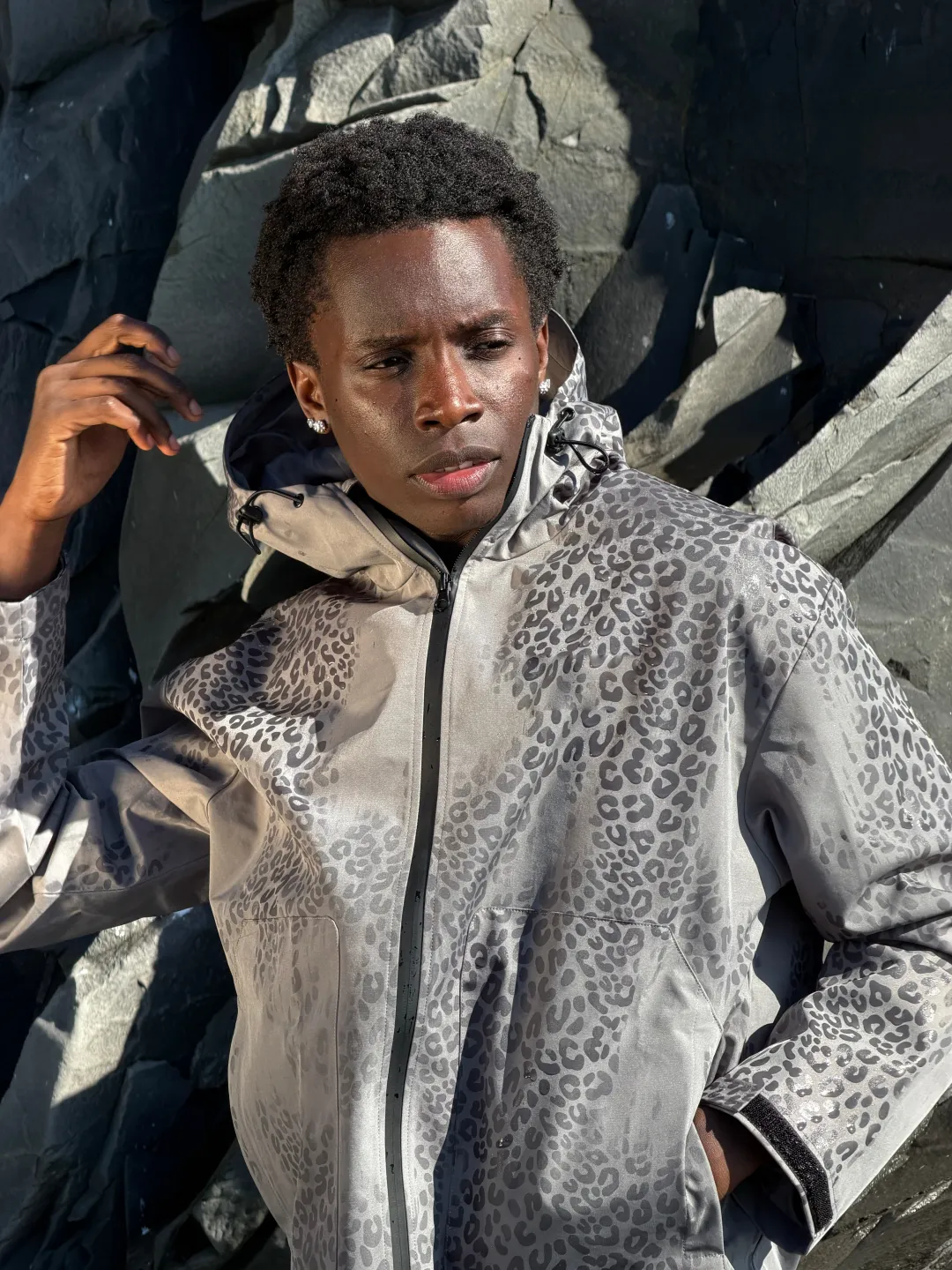 Water Reactive Cheetah Rain Jacket - Grey
