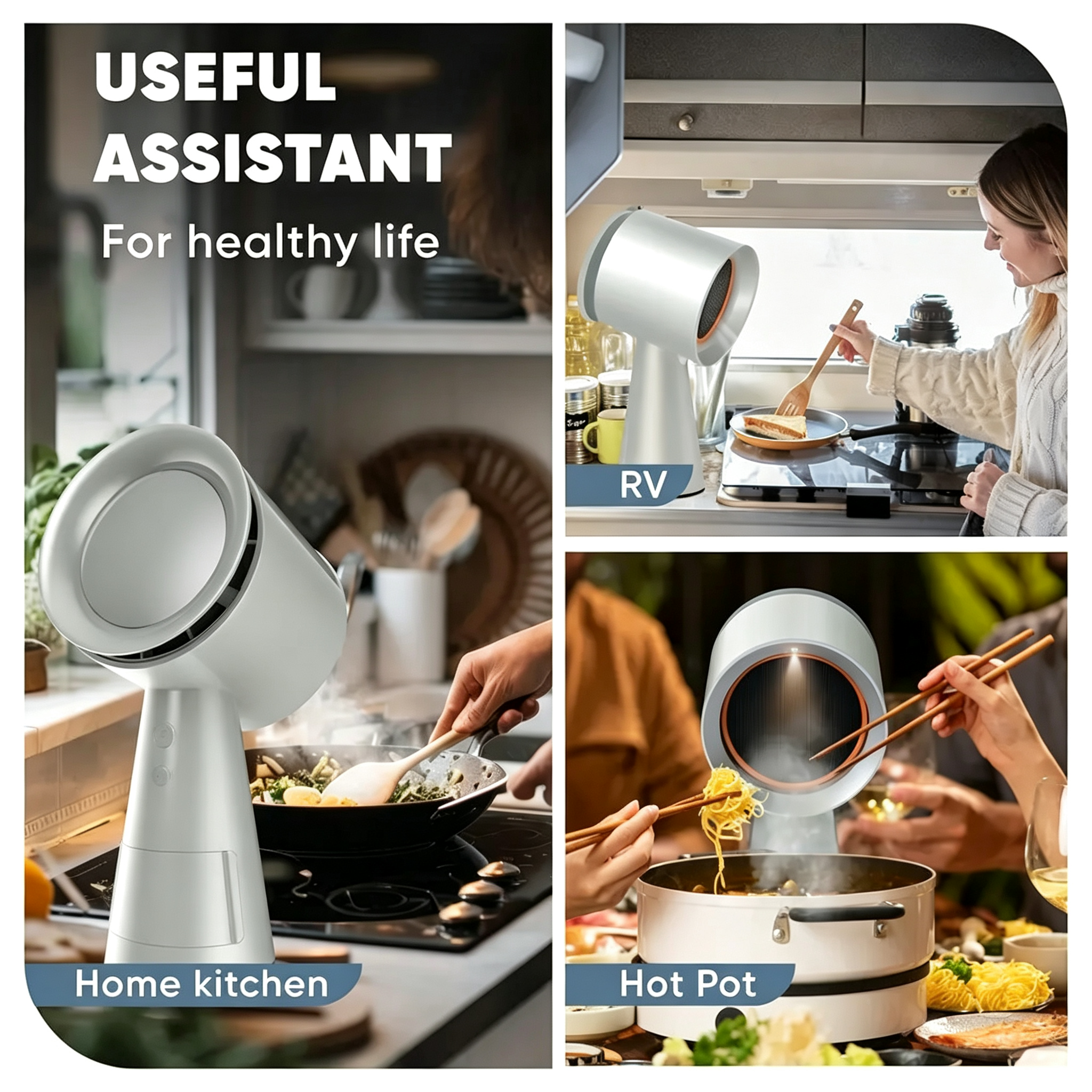 Portable Range Hood Kitchen -Powerful 3-Speed Suction Desktop CompactRange Hood - 2x Quad-Core Filters - 6 xActivated Carbon Filters - Original Low NoiseKitchen Exhaust Fan with Large Oil CollectionCup