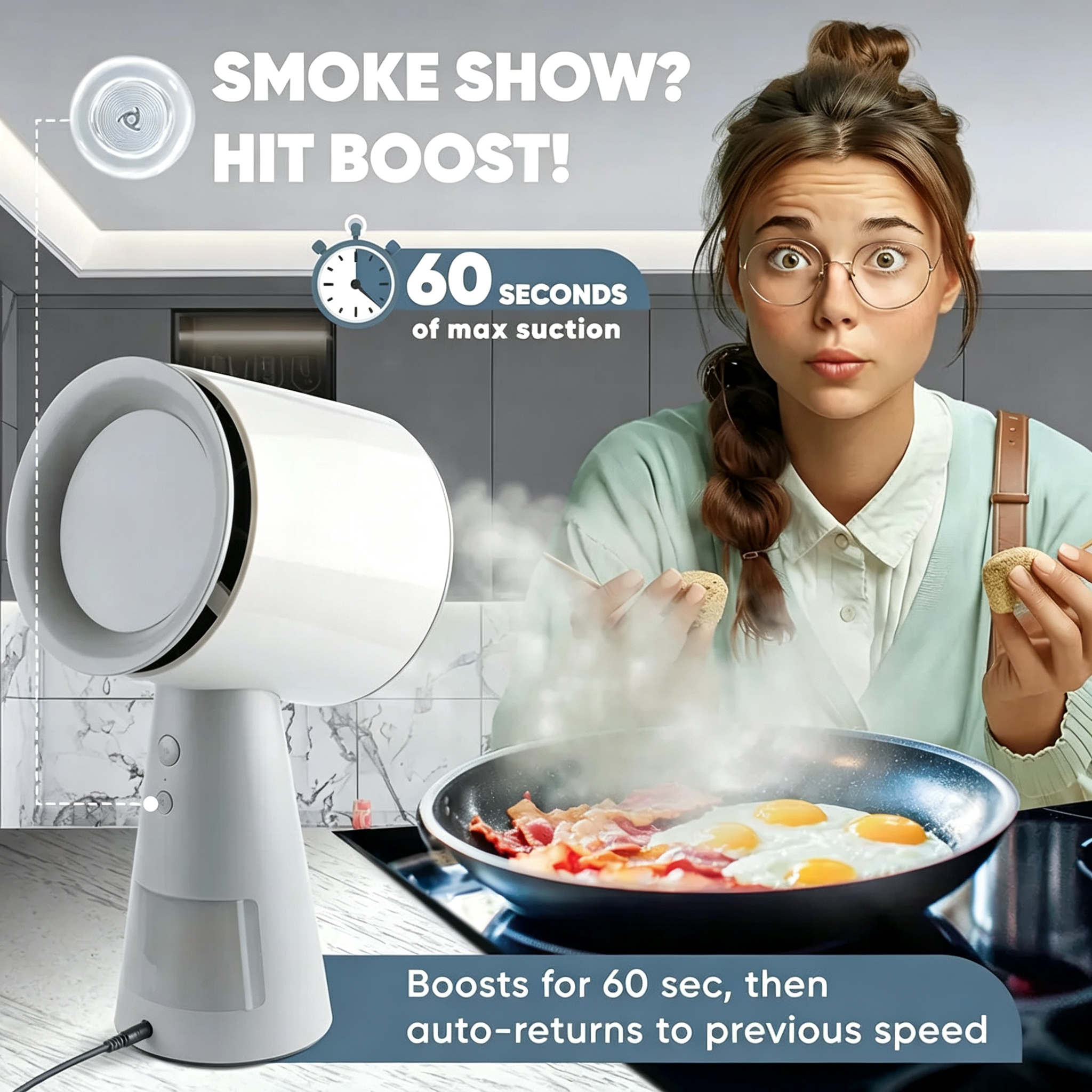 Portable Range Hood Kitchen -Powerful 3-Speed Suction Desktop CompactRange Hood - 2x Quad-Core Filters - 6 xActivated Carbon Filters - Original Low NoiseKitchen Exhaust Fan with Large Oil CollectionCup