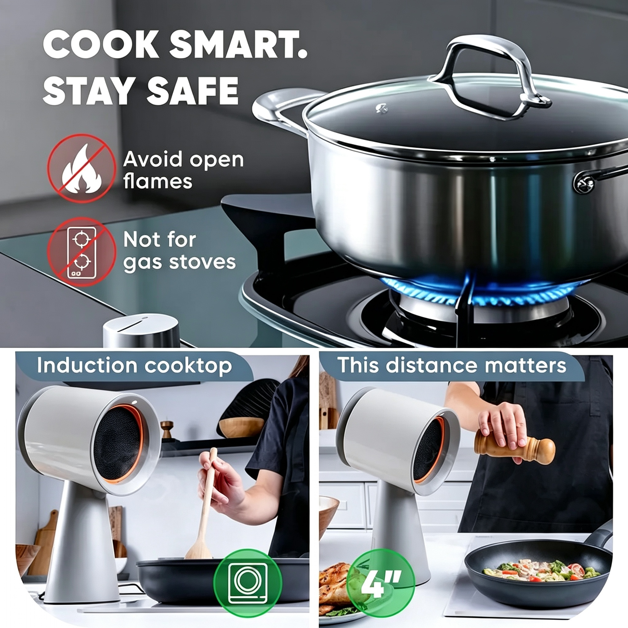 Portable Range Hood Kitchen -Powerful 3-Speed Suction Desktop CompactRange Hood - 2x Quad-Core Filters - 6 xActivated Carbon Filters - Original Low NoiseKitchen Exhaust Fan with Large Oil CollectionCup