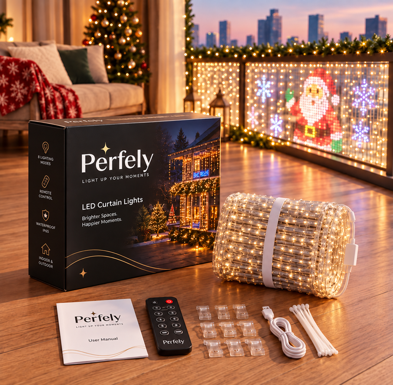 Perfely Smart LED Balcony Christmas Lights