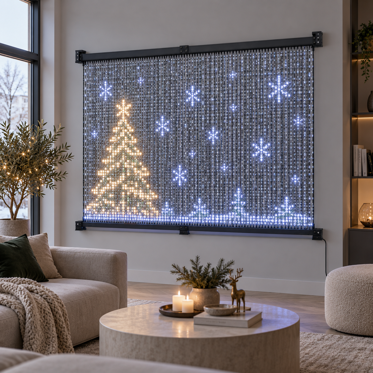 buvoraq dense micro pixel curtain displayed on an interior feature wall
