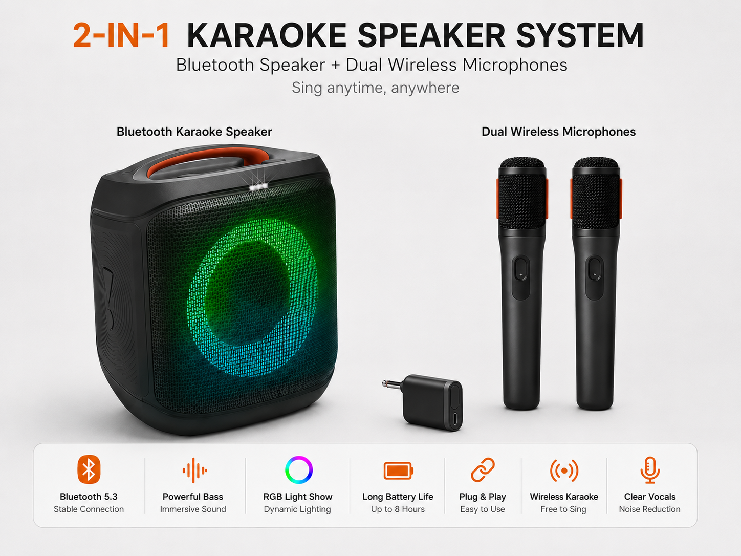 🔥 Today’s Special | AI Sound Boost Portable Bluetooth Speaker – Dynamic Light Show, 15H Battery, Mic & Guitar Inputs