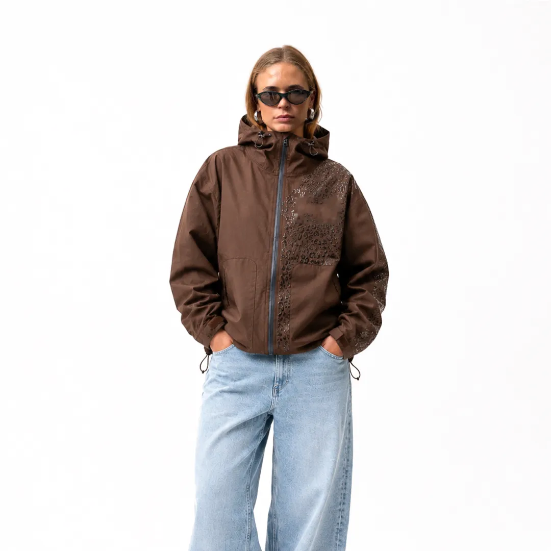 Water Reactive Cheetah Rain Jacket - Brown