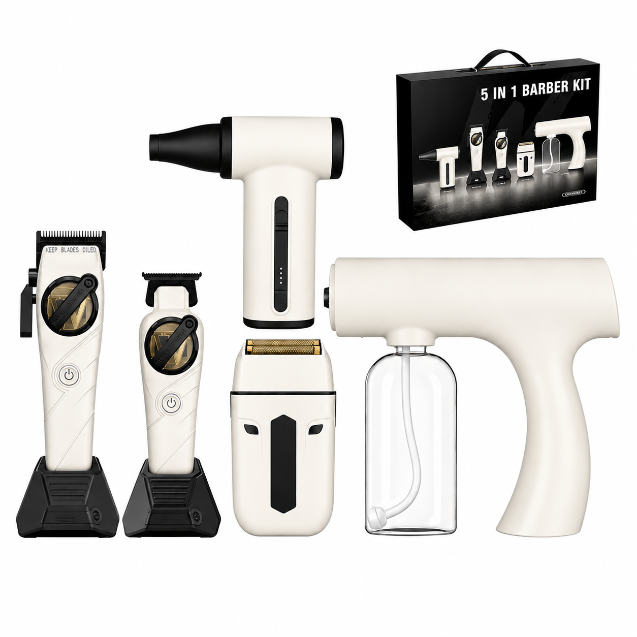5-in-1 Professional Grooming Kit – Clipper, Trimmer, Shaver, Air Duster & Hair Dryer