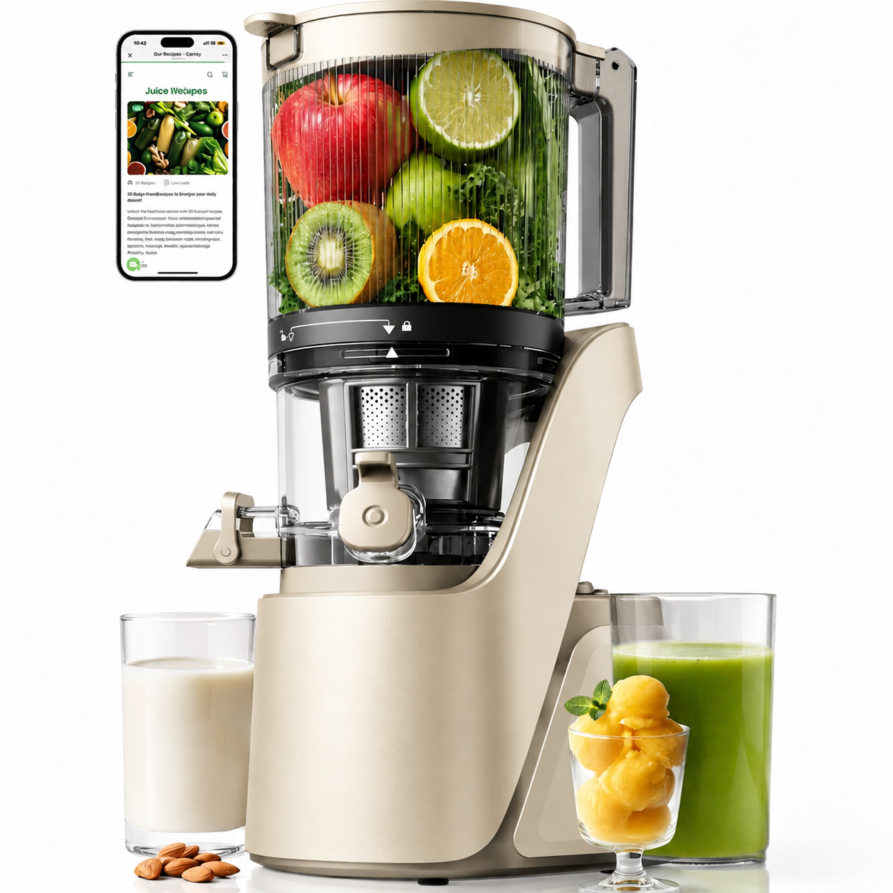 Premium 3-in-1 Cold Press Juicer | 6" Wide Feed Chute • Self-Precut • Brushless Motor • BPA-Free
