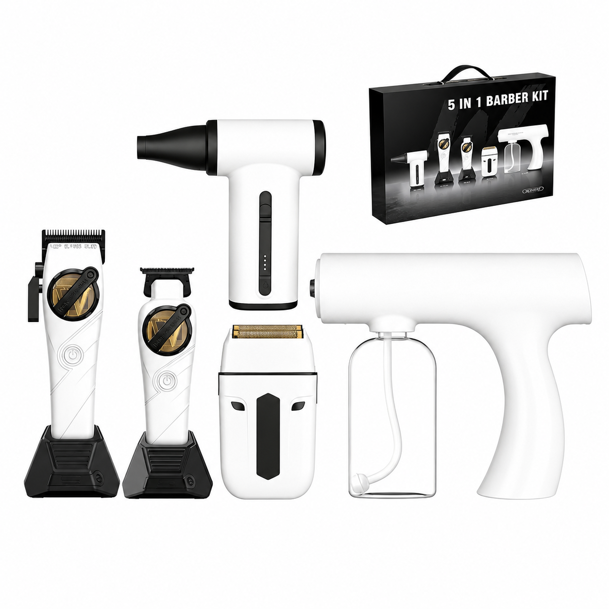 5-in-1 Professional Grooming Kit – Clipper, Trimmer, Shaver, Air Duster & Hair Dryer