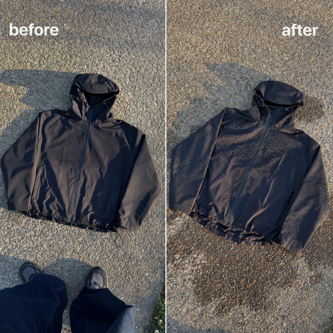 Water Reactive Cheetah Rain Jacket - Black