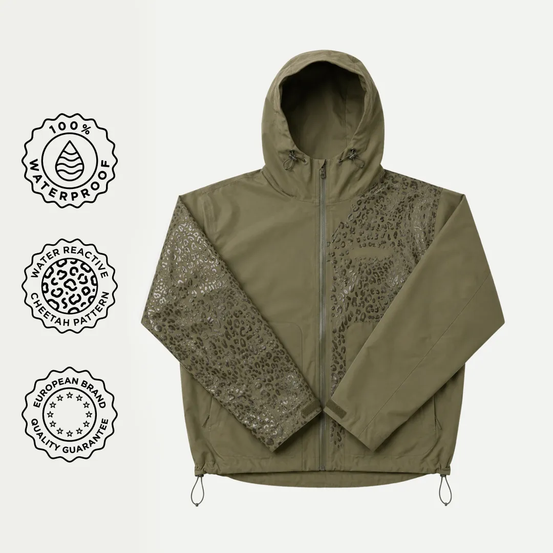 Water Reactive Cheetah Rain Jacket - Green