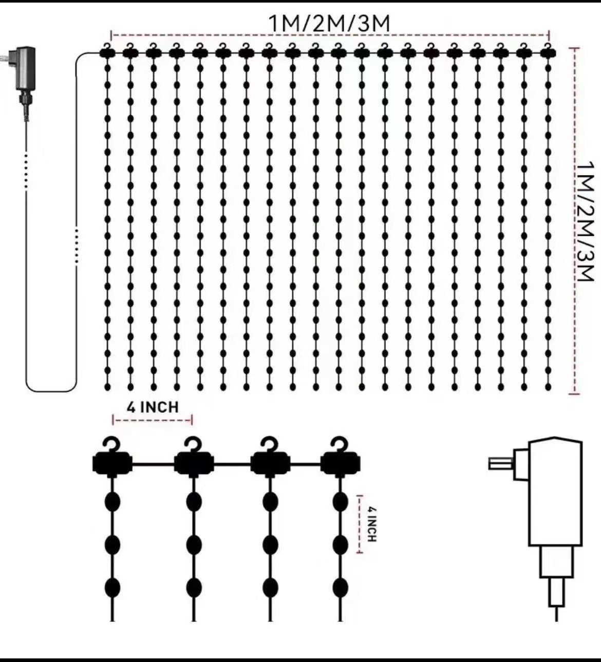 1M, 2M and 3M LED curtain dimensions