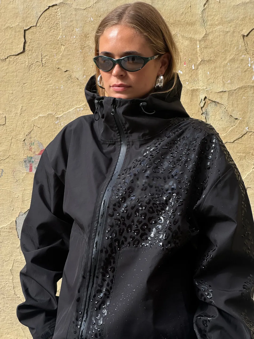 Water Reactive Cheetah Rain Jacket - Black