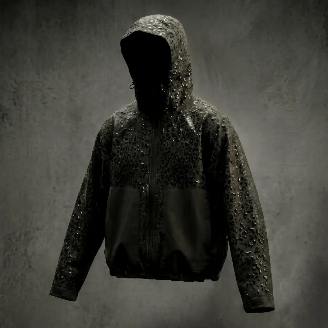 Water Reactive Cheetah Rain Jacket - Black