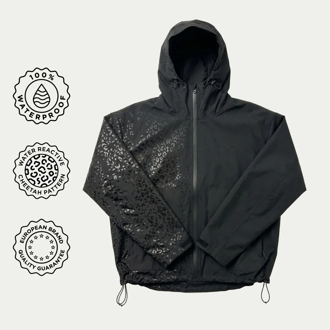 Water Reactive Cheetah Rain Jacket - Black