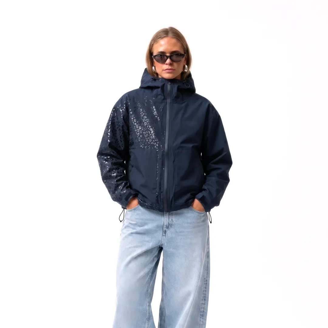 Water Reactive Cheetah Rain Jacket - Navy