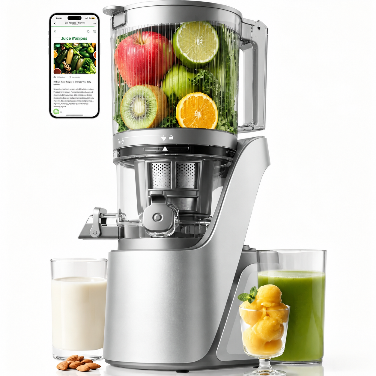 Premium 3-in-1 Cold Press Juicer | 6" Wide Feed Chute • Self-Precut • Brushless Motor • BPA-Free
