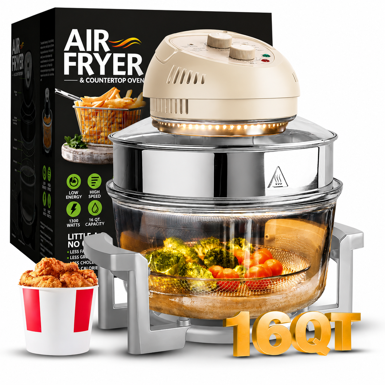 Granitestone 16 Quart Extra Large Air Fryer - Oil-Less Crispy Cooking for Healthier Meals