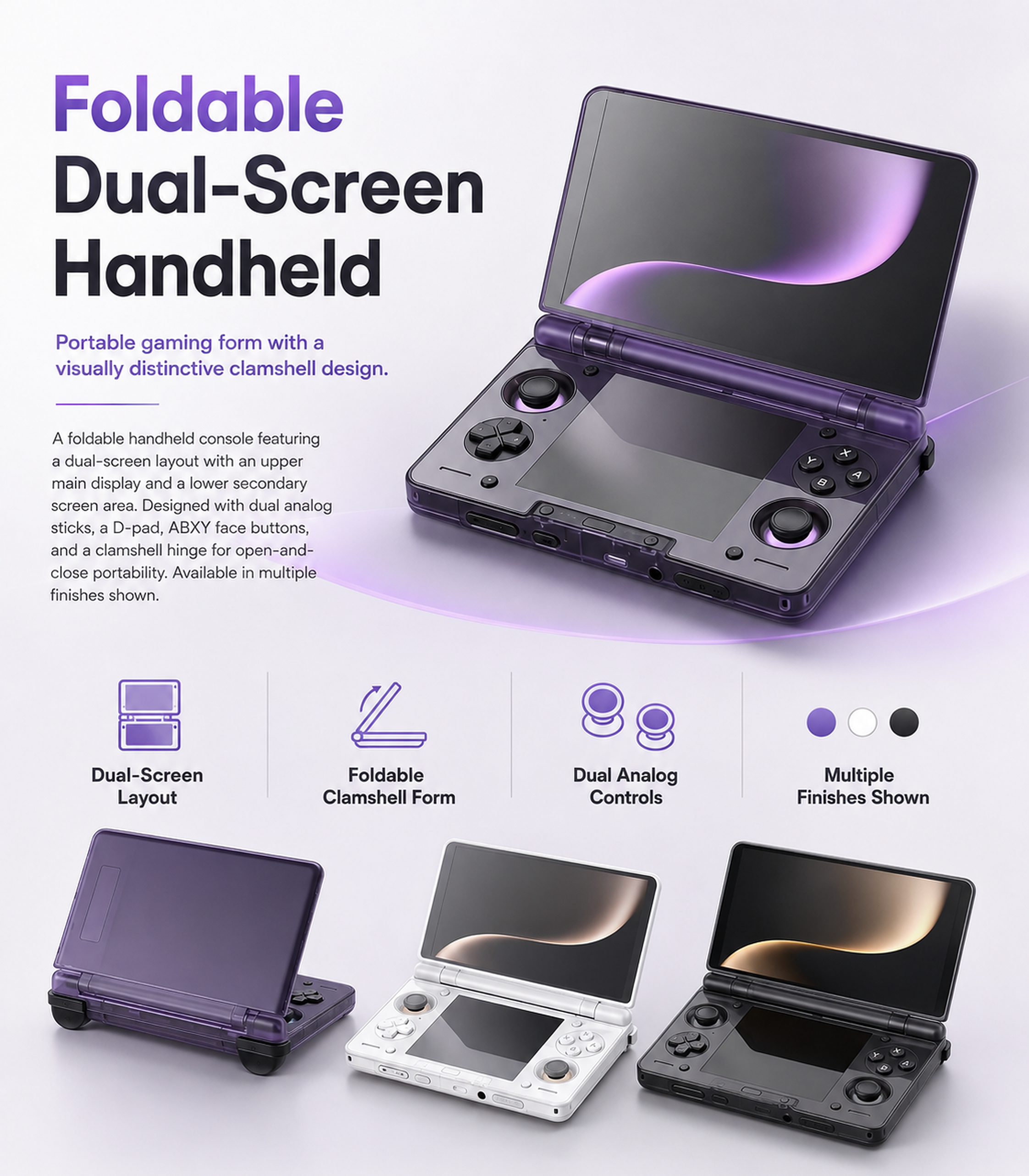 Foldable dual-screen handheld gaming console overview